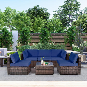 Costway 6-Piece Patio Rattan Sofa Set w/ Cushions & Glass Coffee Table 73265849 New