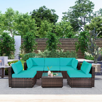 Costway 6-Piece Patio Rattan Sofa Set w/ Cushions & Glass Coffee Table 73265849 New