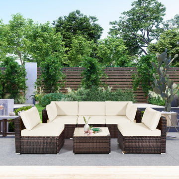 Costway 6-Piece Patio Rattan Sofa Set w/ Cushions & Glass Coffee Table 73265849 New
