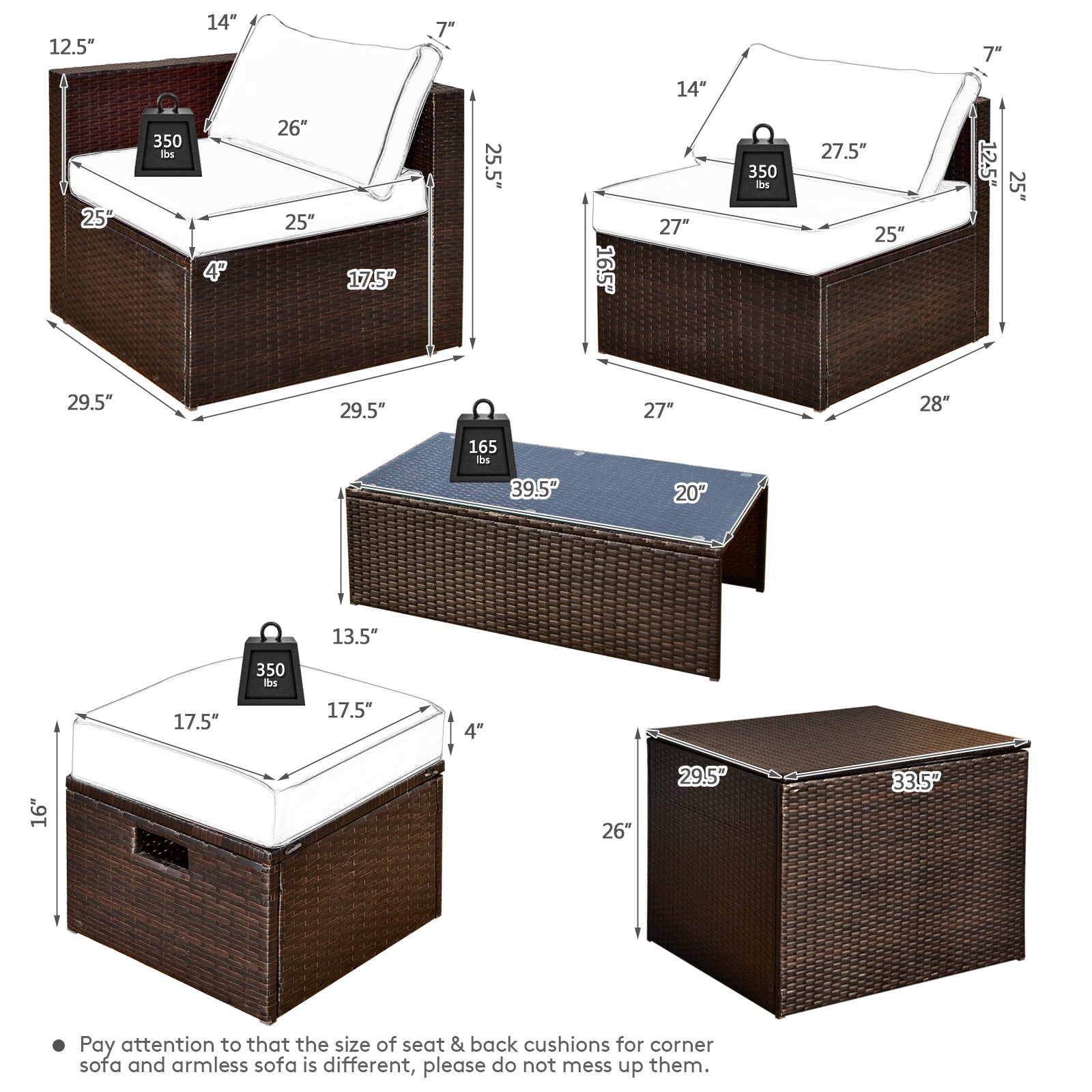 Costway 8-Pc Patio Rattan Sofa Furniture Set Storage Box White 26357819 New