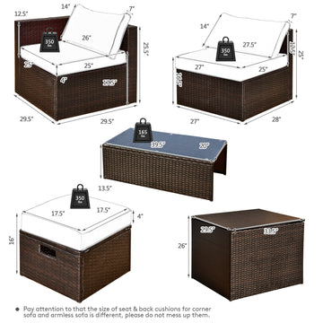 Costway 8-Pc Patio Rattan Sofa Furniture Set Storage Box White 26357819 New