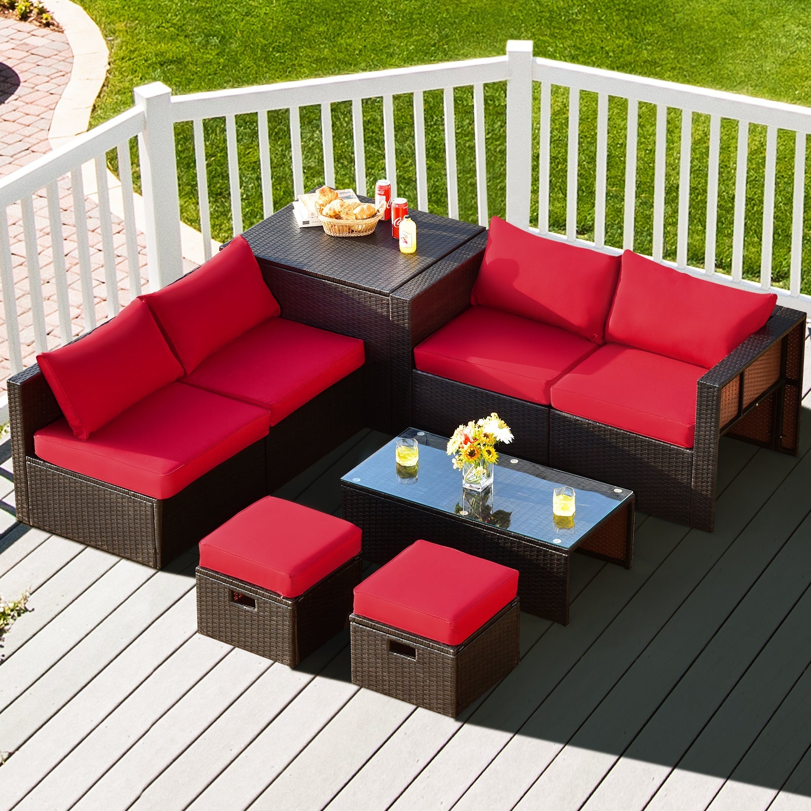 Costway 8-Pc Patio Rattan Sofa Furniture Set Storage Box White 26357819 New