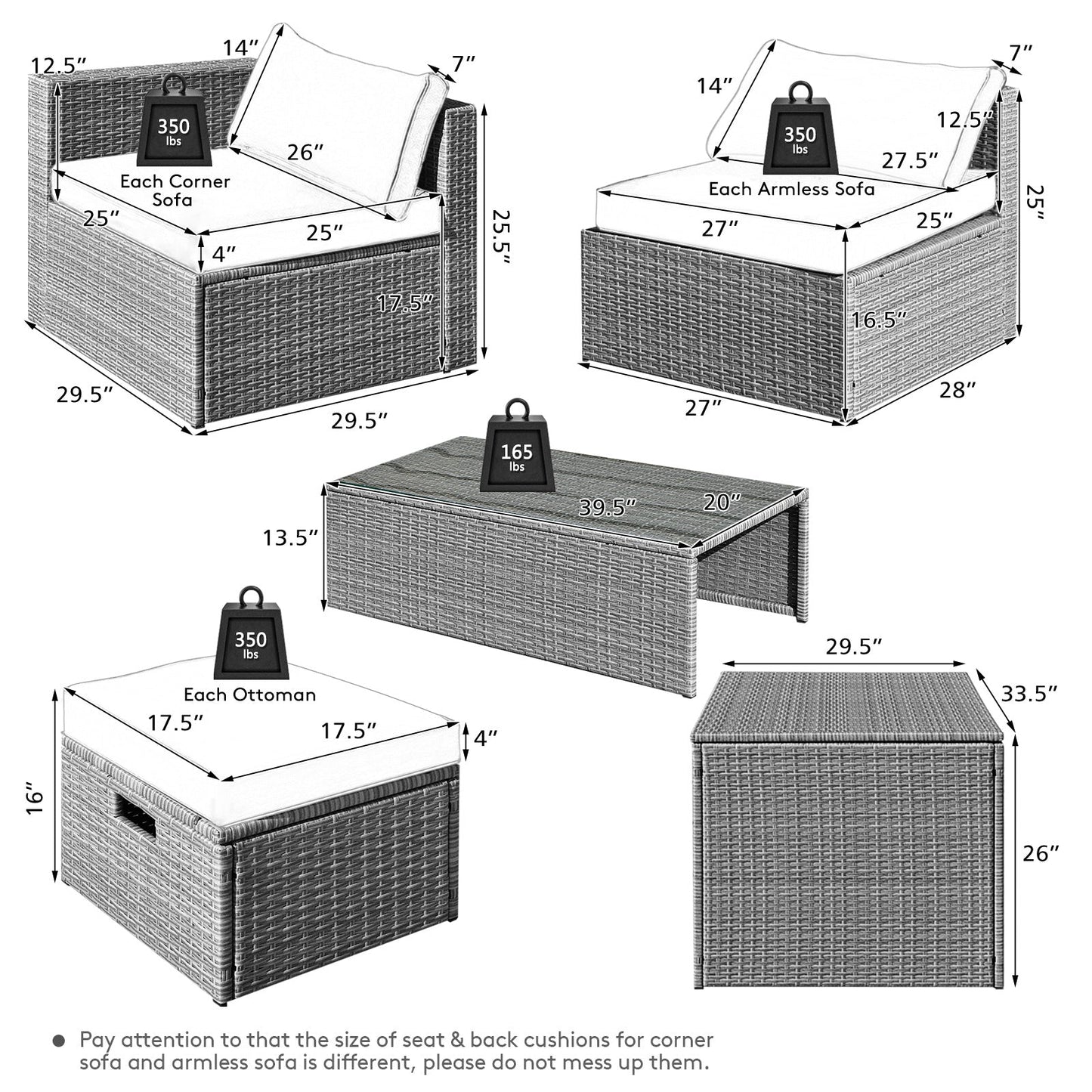 Costway 8-Piece Patio Rattan Sofa Furniture Set w/ Storage Cover Cushions 21549738 New