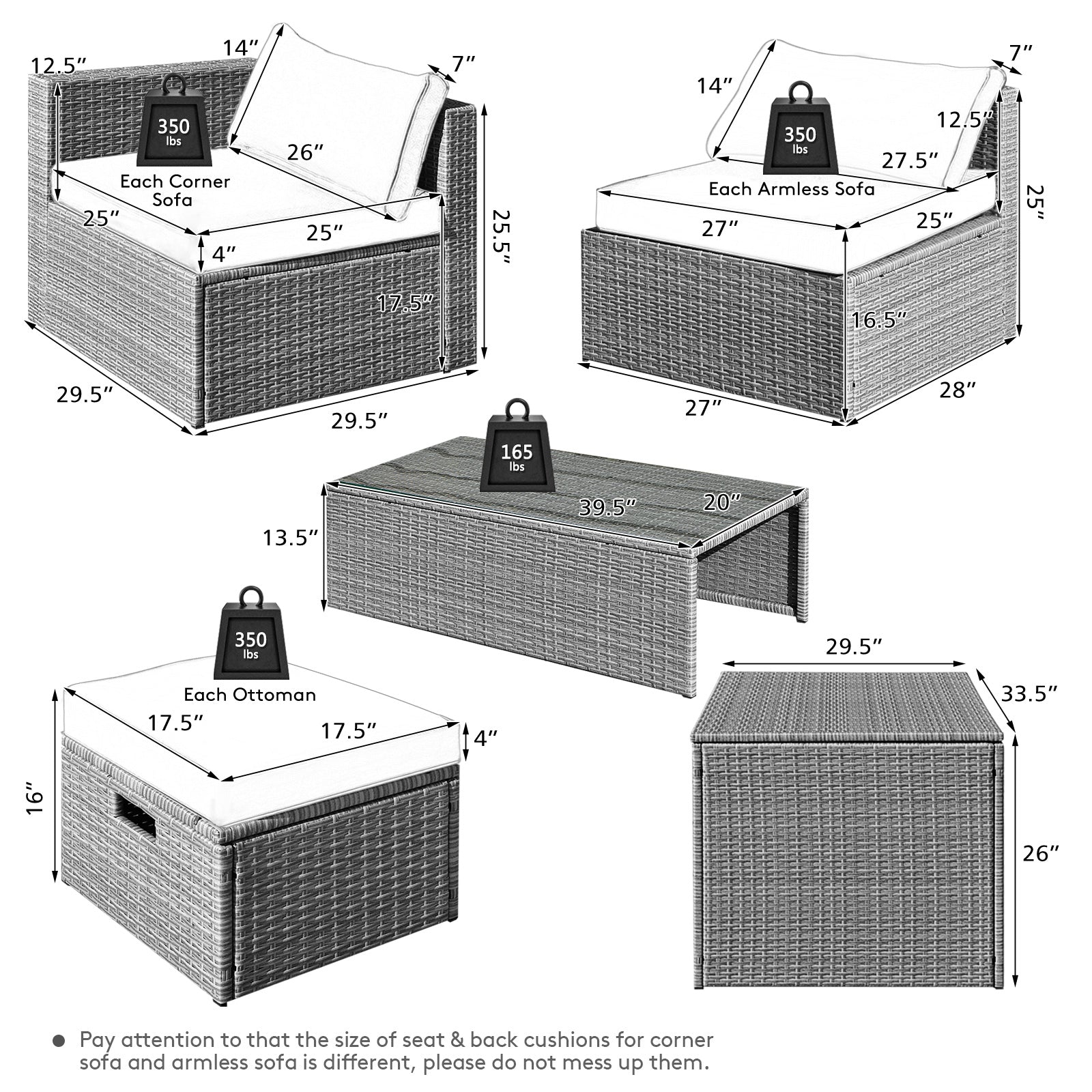 Costway 8-Piece Patio Rattan Sofa Furniture Set w/ Storage Cover Cushions 21549738 New