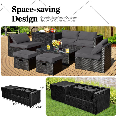 Costway 8-Piece Patio Rattan Furniture Set Storage Table Gray 60532897 New