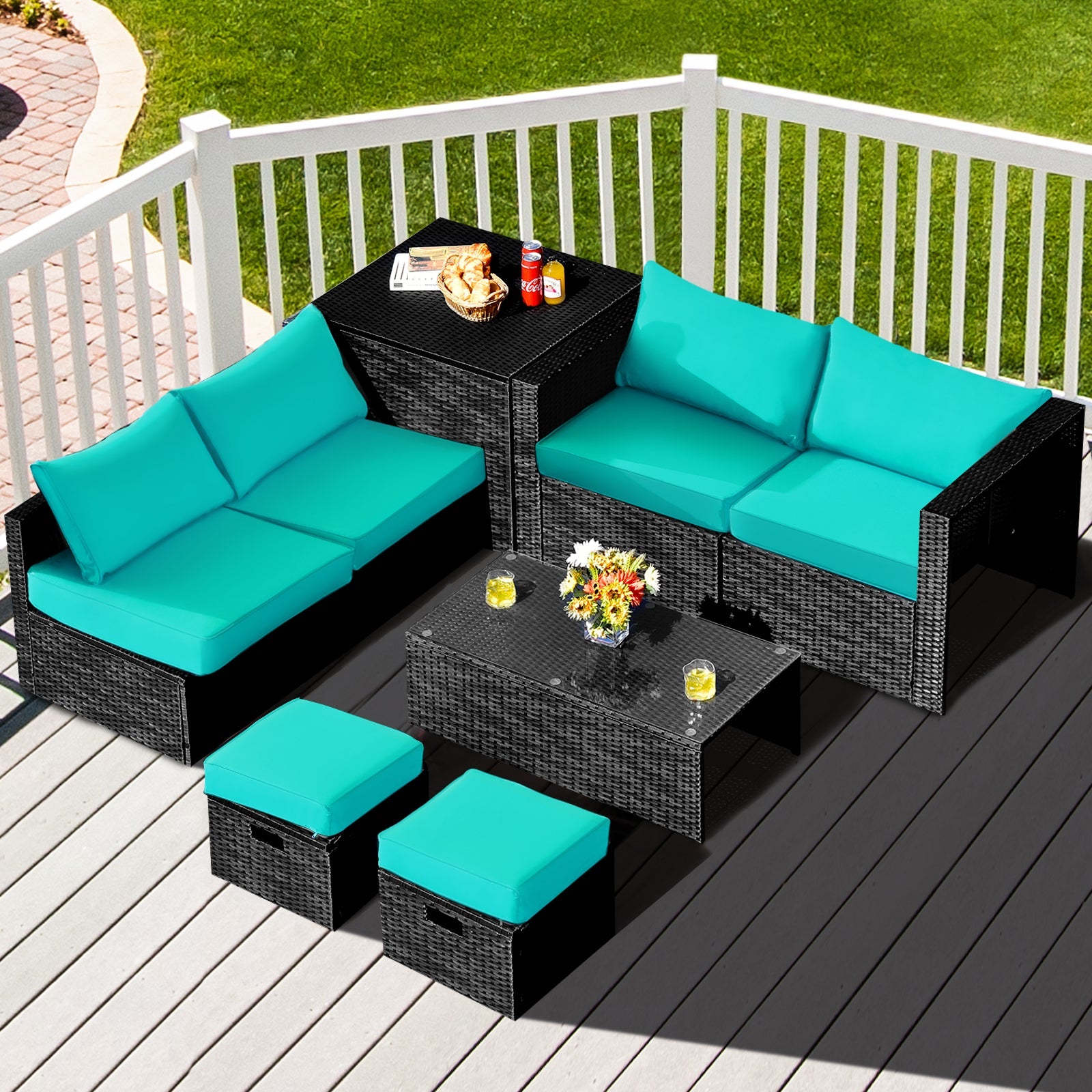 Costway 8-Piece Patio Rattan Furniture Set Storage Table Gray 60532897 New