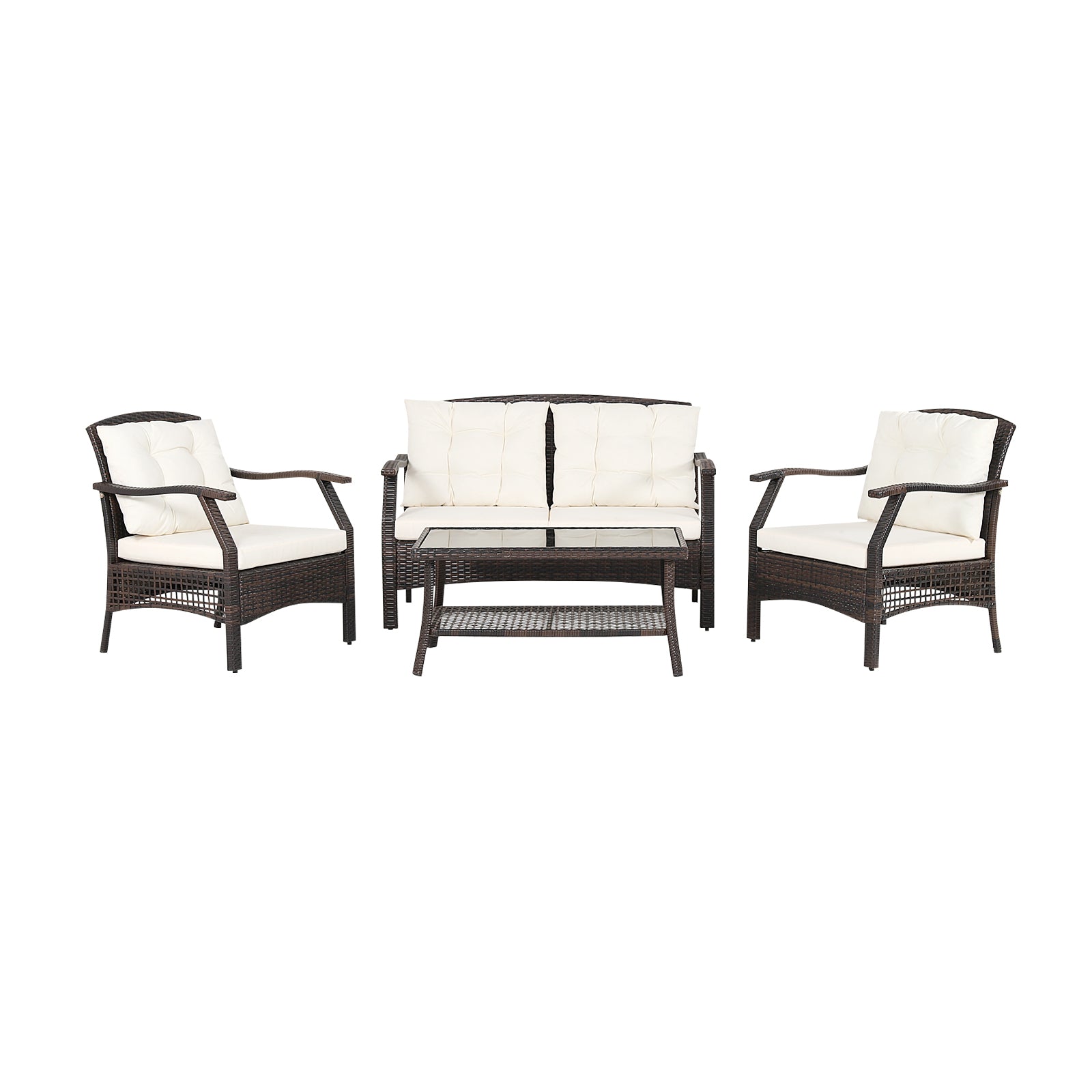 Costway 4-Pc Outdoor Rattan Patio Conversation Set w/ Protective Cover 89307412 New