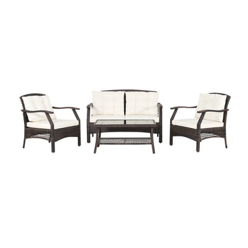 Costway 4-Pc Outdoor Rattan Patio Conversation Set w/ Protective Cover 89307412 New