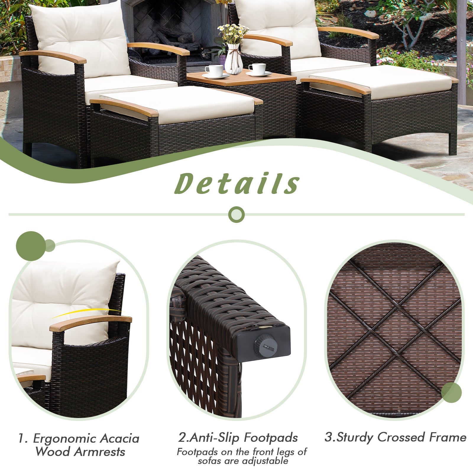 Costway 7-Piece Rattan Patio Sofa Set Acacia Wood Tabletop Armrests 83476215 New