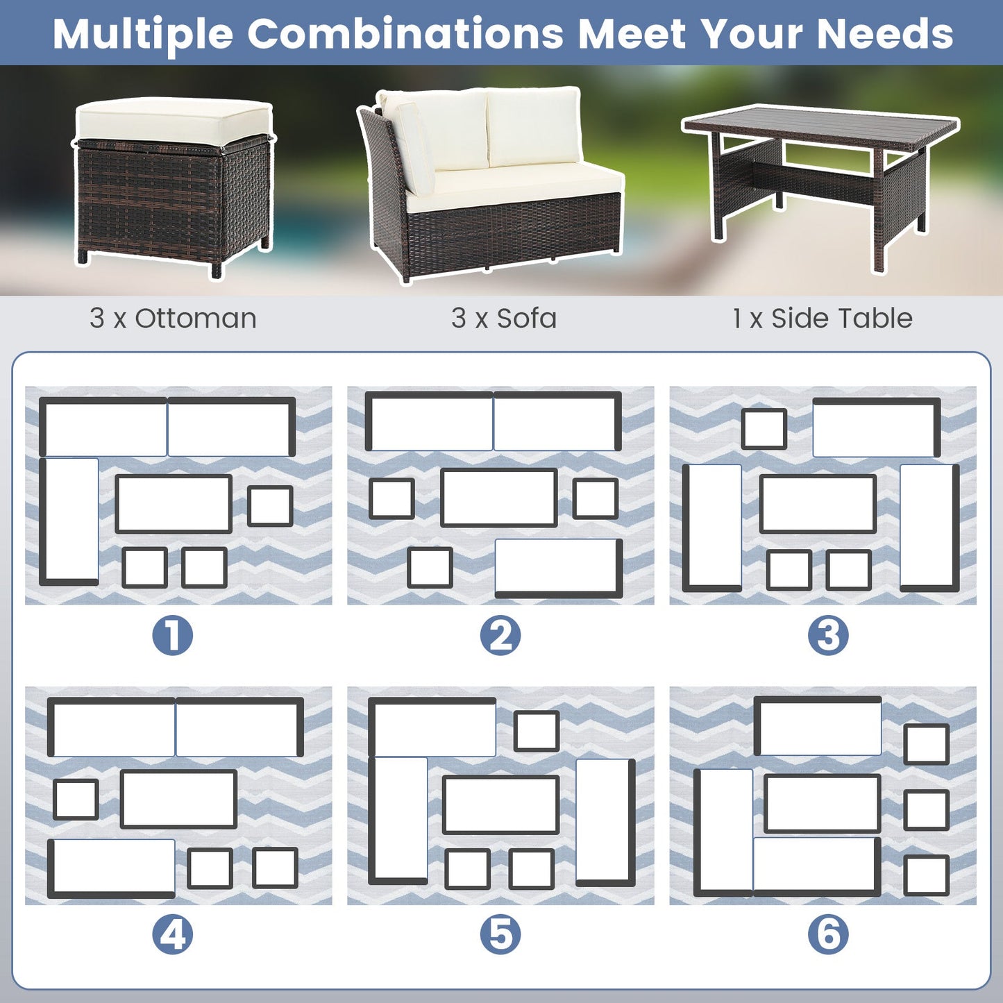Costway 7 Piece Wicker Patio Furniture Set White 71395624 New