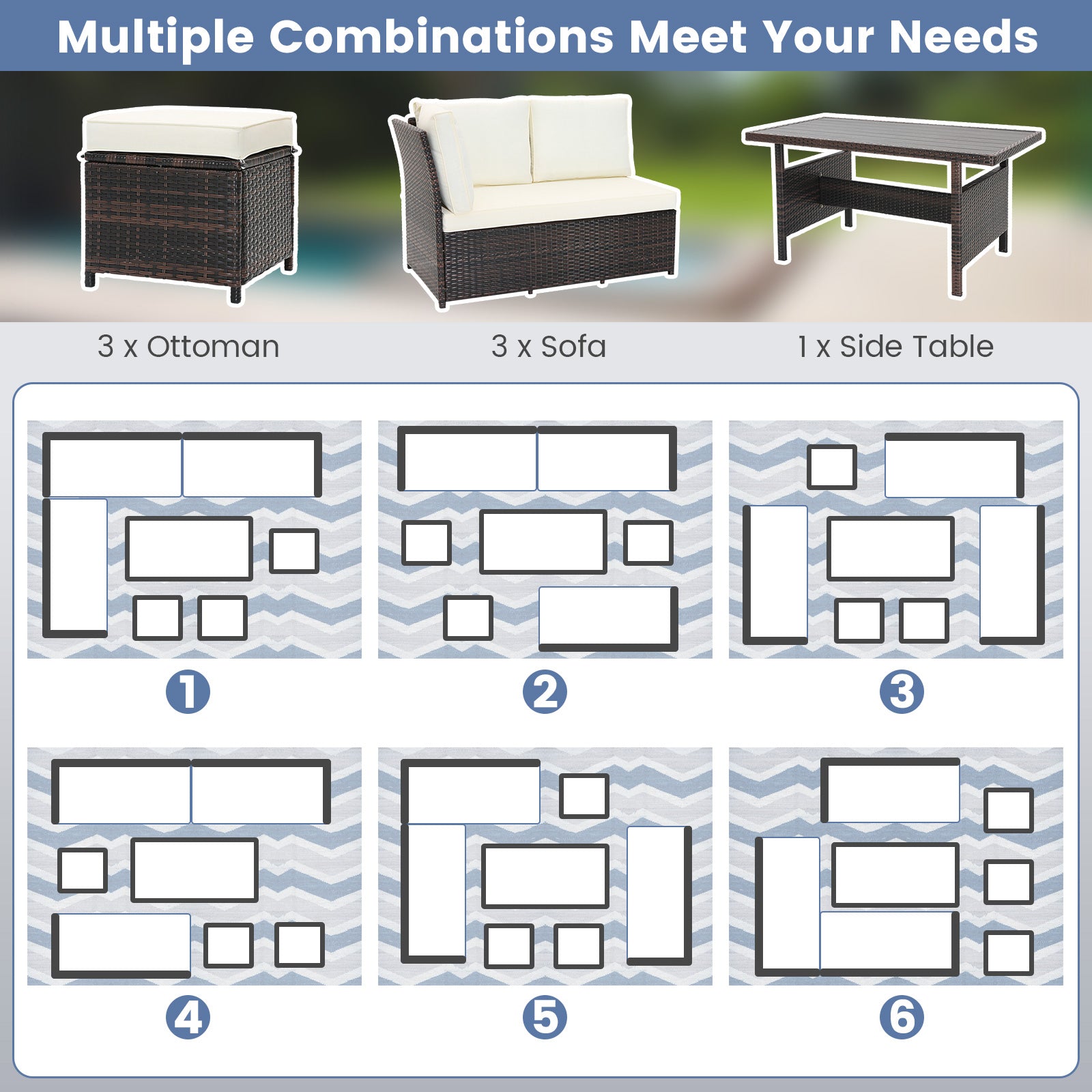 Costway 7 Piece Wicker Patio Furniture Set White 71395624 New