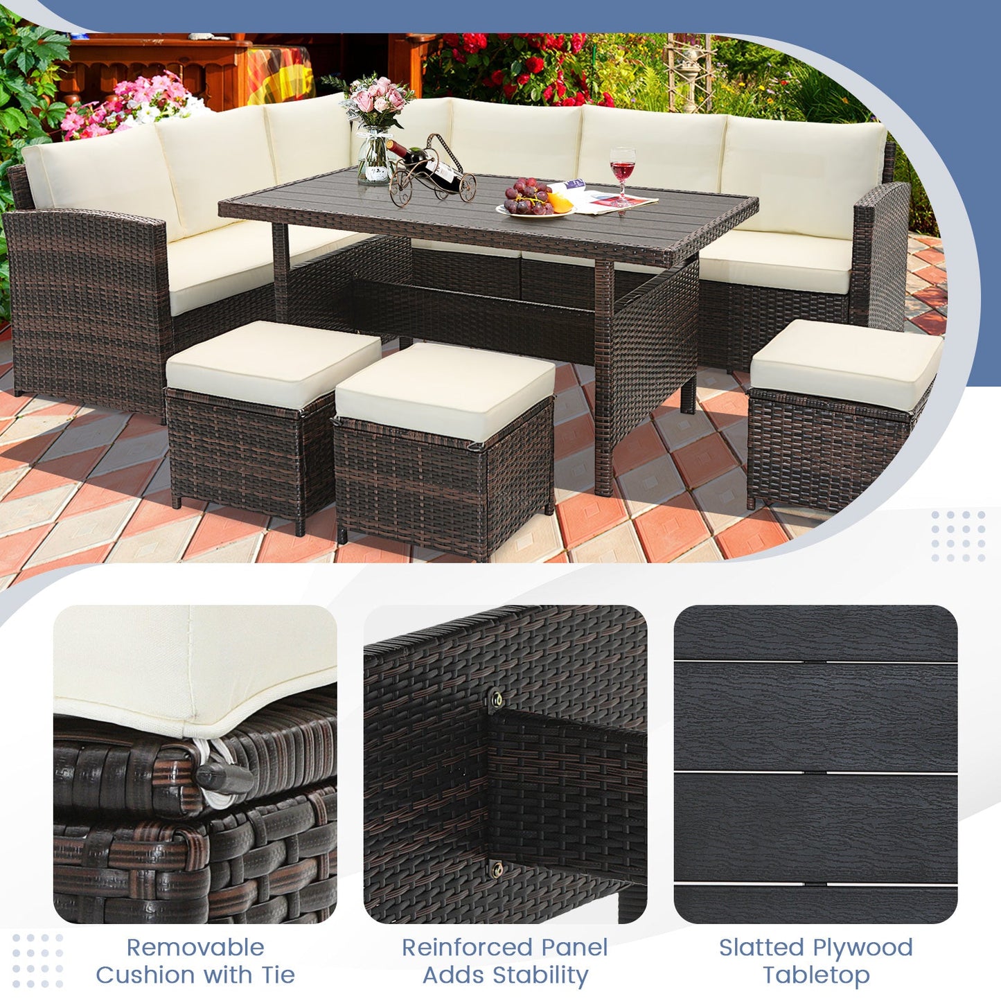 Costway 7 Piece Wicker Patio Furniture Set White 71395624 New