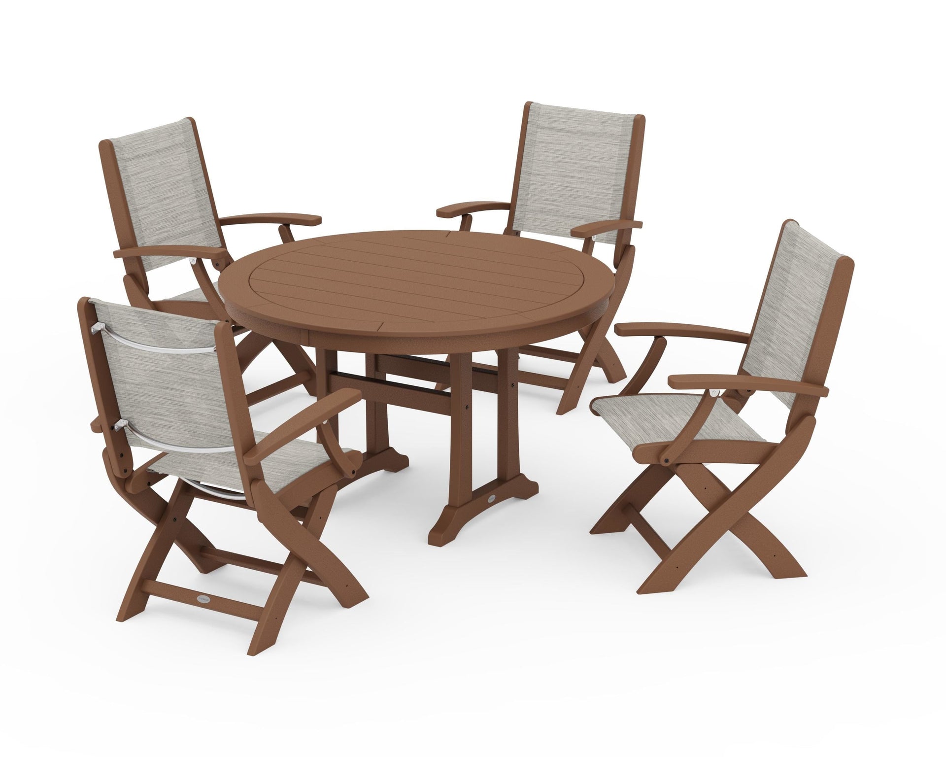Coastal Folding Chair 5-Piece Round Dining Set with Trestle Legs