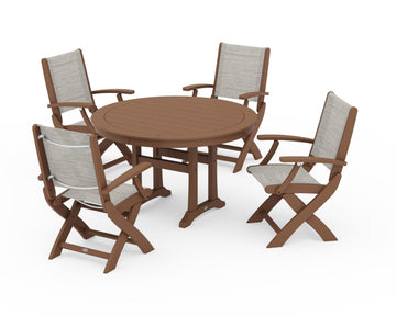 Coastal Folding Chair 5-Piece Round Dining Set with Trestle Legs
