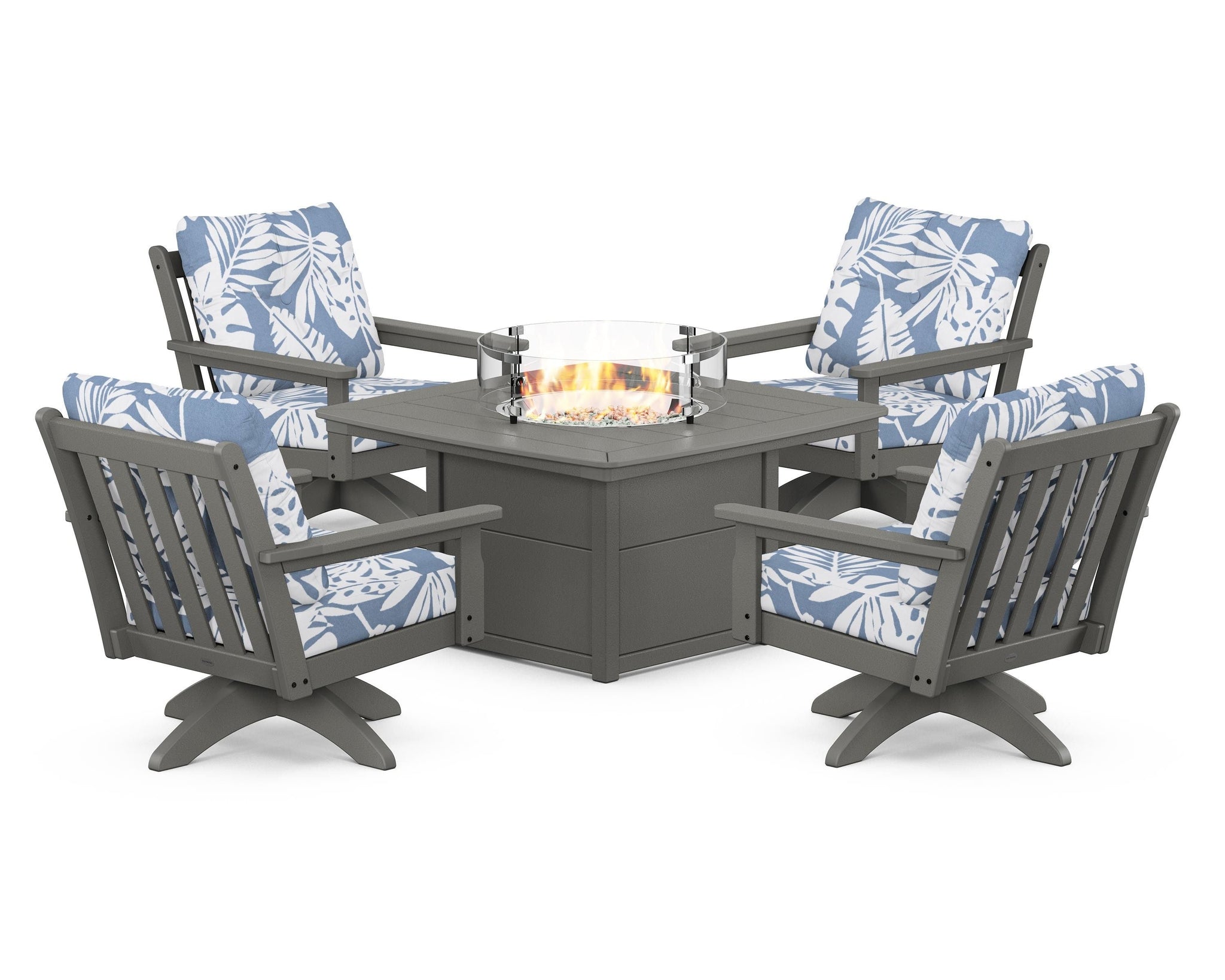 Vineyard 5-Piece Deep Seating Swivel Conversation Set with Fire Pit Table