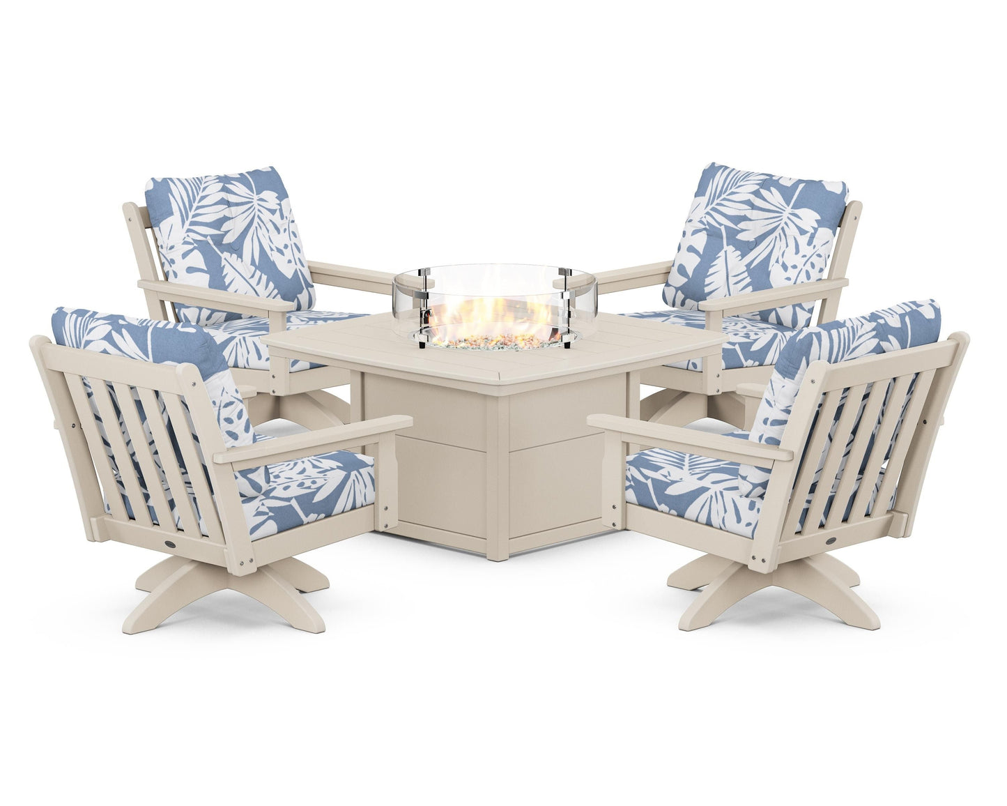 Vineyard 5-Piece Deep Seating Swivel Conversation Set with Fire Pit Table