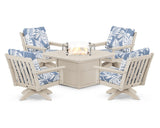 Vineyard 5-Piece Deep Seating Swivel Conversation Set with Fire Pit Table