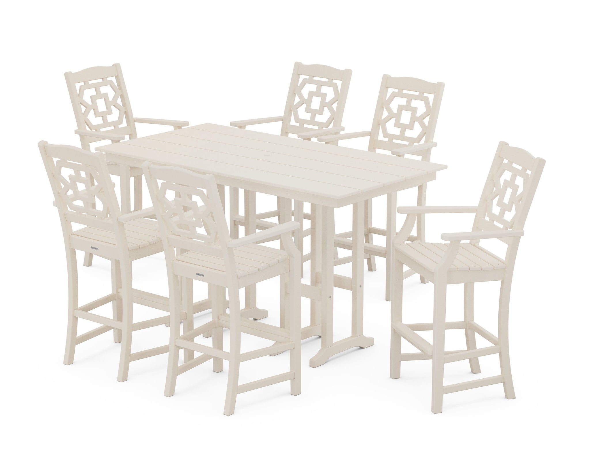 Chinoiserie Arm Chair 7-Piece Farmhouse Bar Set