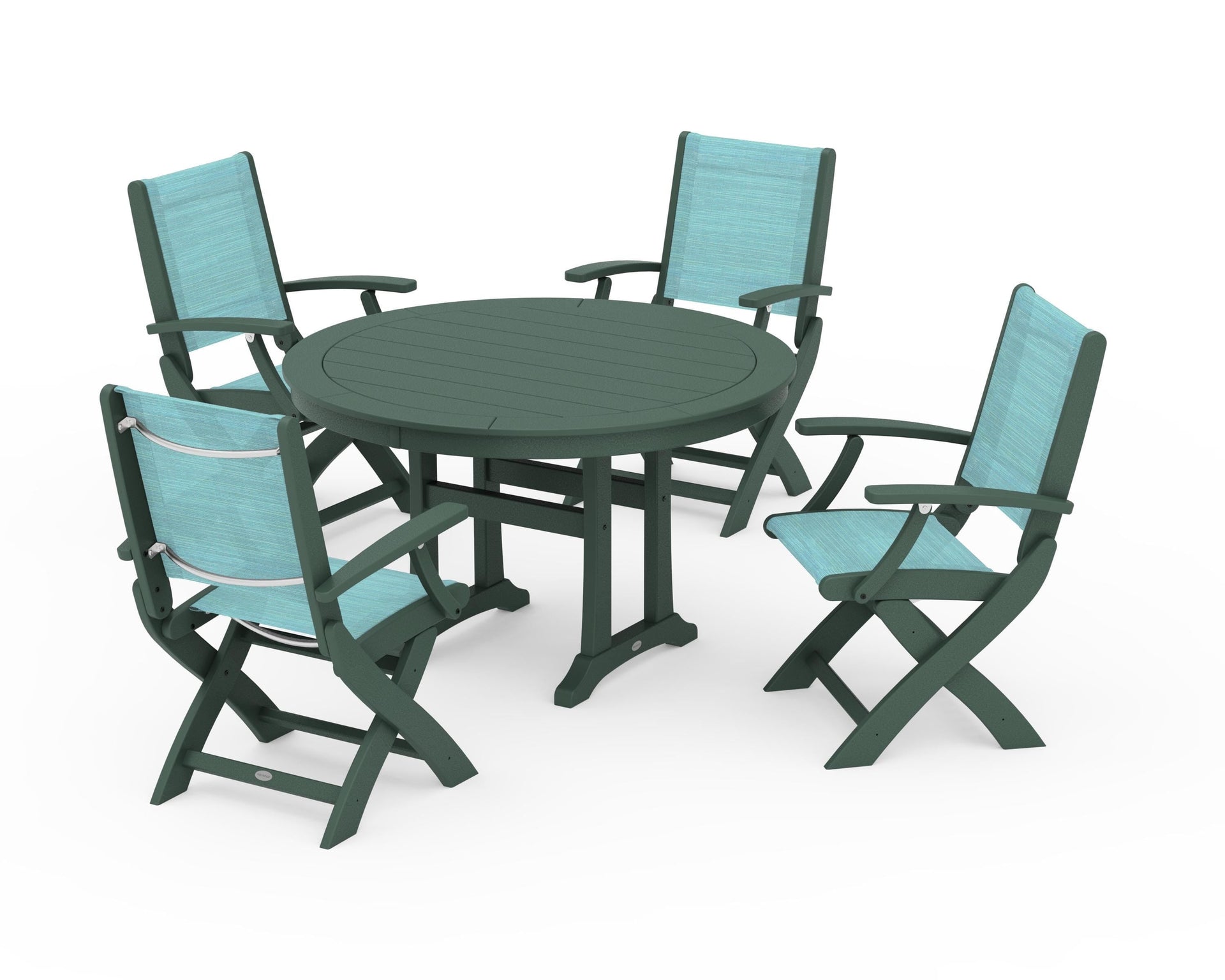 Coastal Folding Chair 5-Piece Round Dining Set with Trestle Legs