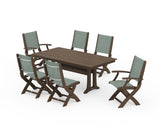 Coastal Folding Chair 7-Piece Farmhouse Dining Set with Trestle Legs