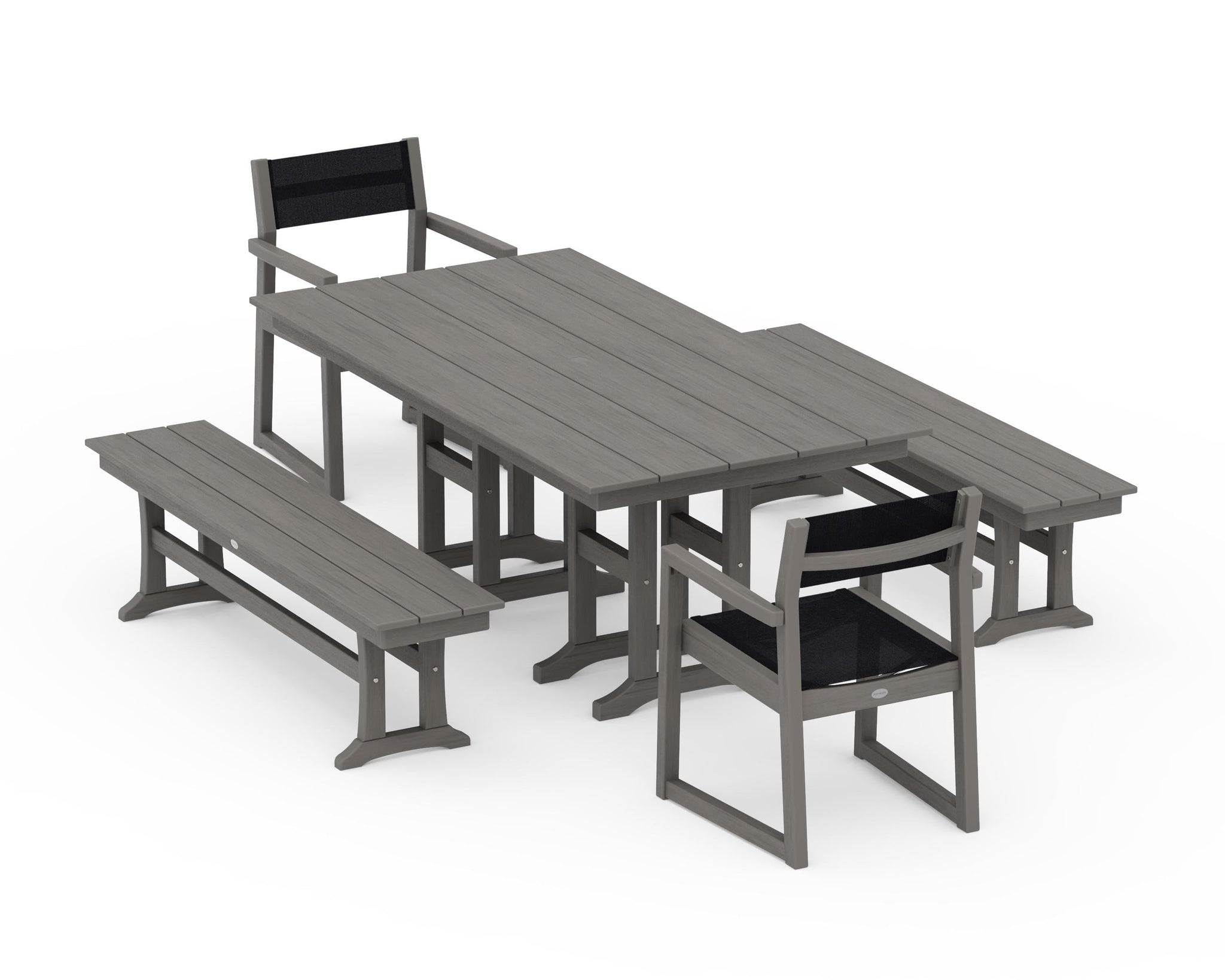 EDGE Sling Arm Chair 5-Piece Farmhouse Dining Set with Benches