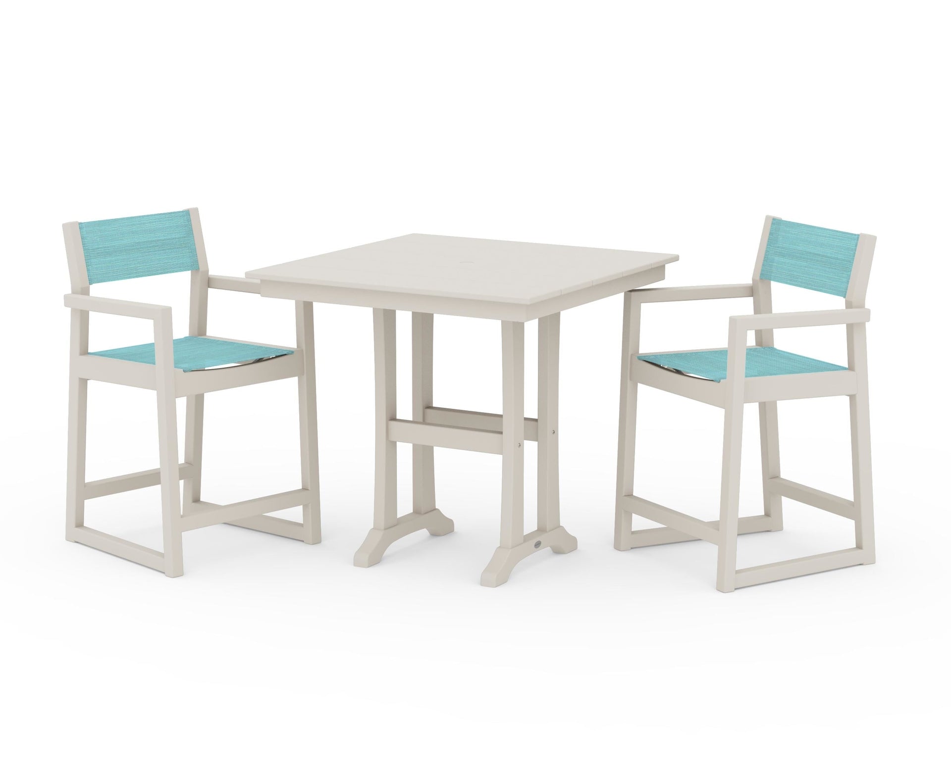 EDGE Sling Arm Chair 3-Piece Farmhouse Counter Set with Trestle Legs