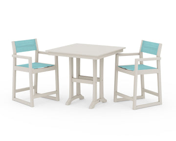 EDGE Sling Arm Chair 3-Piece Farmhouse Counter Set with Trestle Legs