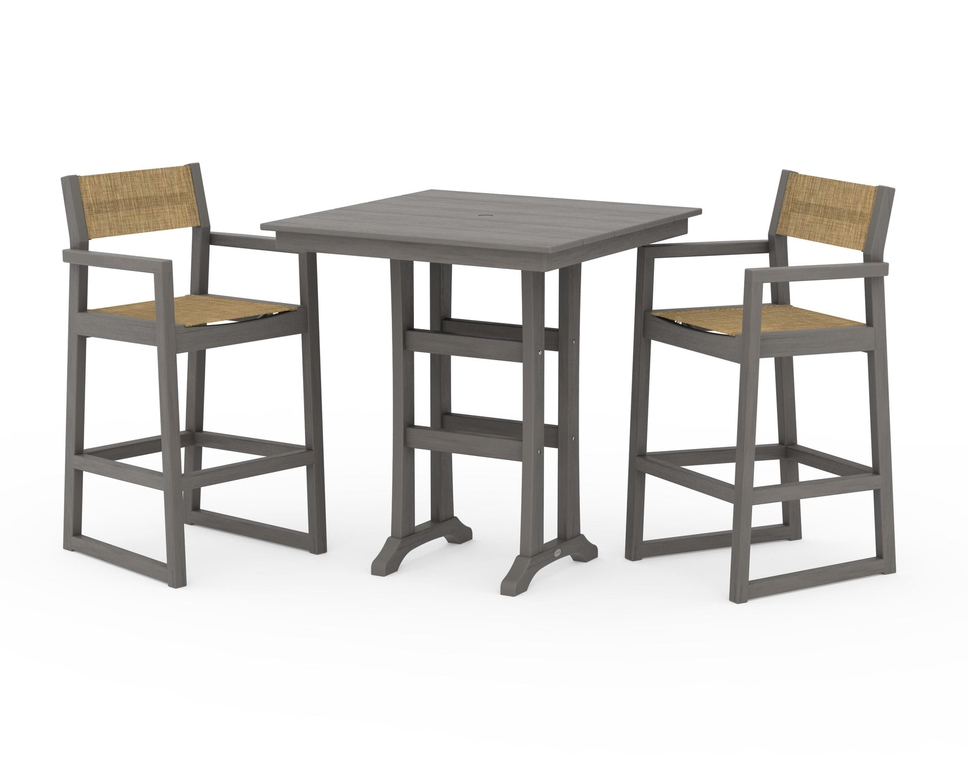 EDGE Sling Arm Chair 3-Piece Farmhouse Bar Set with Trestle Legs