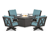 Braxton 5-Piece Deep Seating Swivel Conversation Set with Fire Pit Table