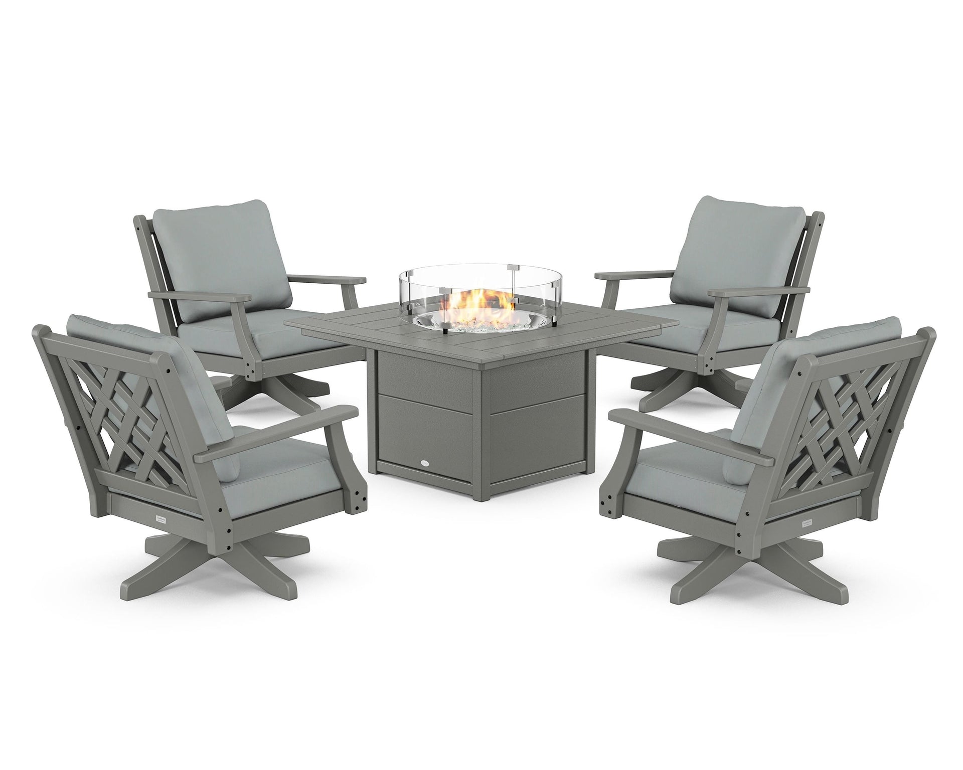 Wovendale 5-Piece Deep Seating Swivel Conversation Set with Fire Pit Table