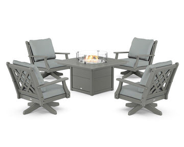 Wovendale 5-Piece Deep Seating Swivel Conversation Set with Fire Pit Table