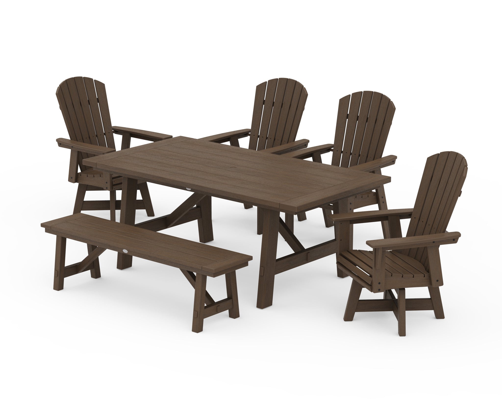 Nautical Adirondack Swivel 6-Piece Rustic Farmhouse Dining Set With Trestle Legs