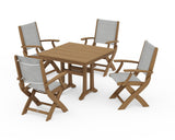 Coastal Folding Chair 5-Piece Farmhouse Dining Set With Trestle Legs