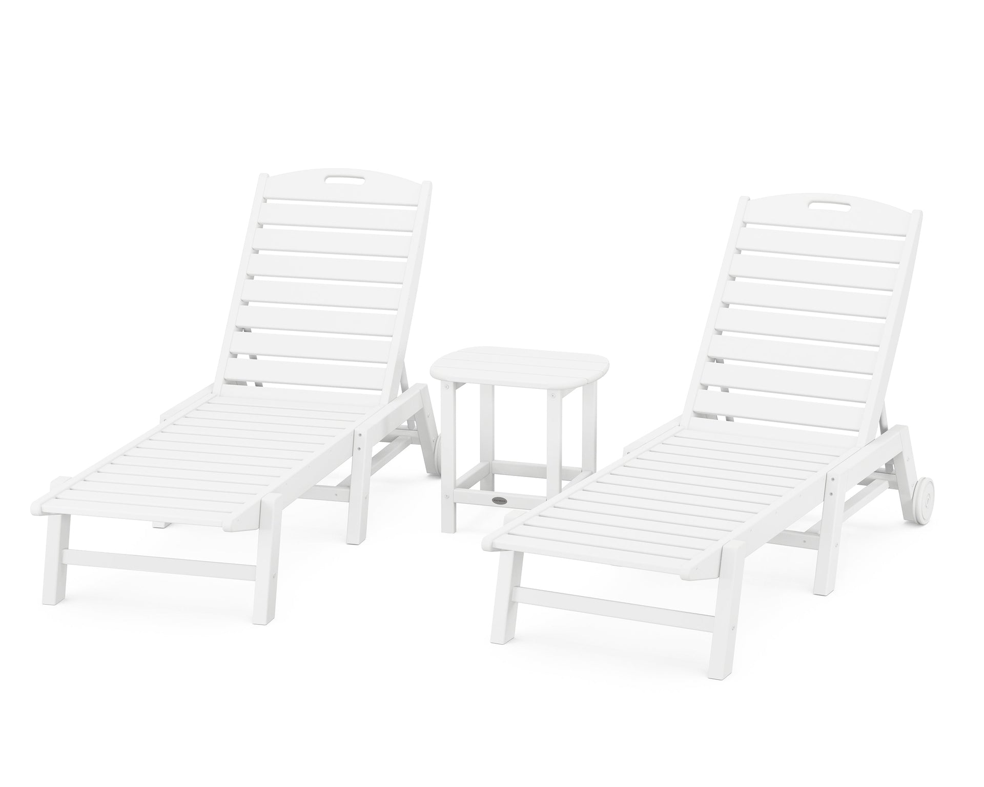 Nautical 3-Piece Chaise Lounge with Wheels Set with South Beach 18" Side Table