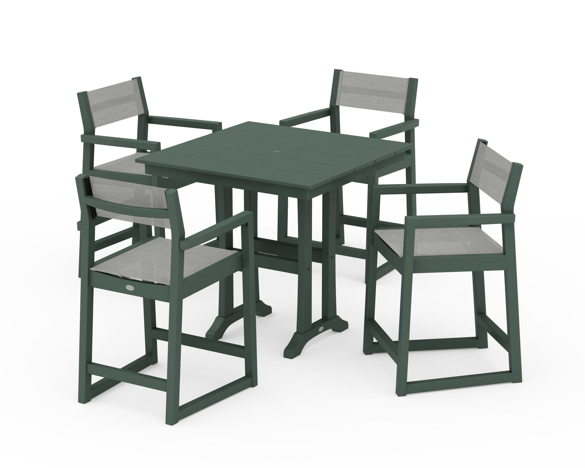EDGE Sling Arm Chair 5-Piece Farmhouse Counter Set with Trestle Legs