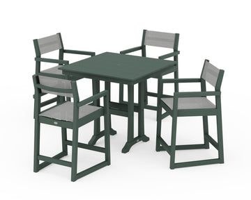 EDGE Sling Arm Chair 5-Piece Farmhouse Counter Set with Trestle Legs