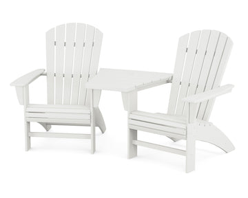 Nautical 3-Piece Curveback Adirondack Set with Angled Connecting Table