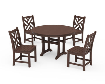 Chippendale Side Chair 5-Piece Round Dining Set With Trestle Legs