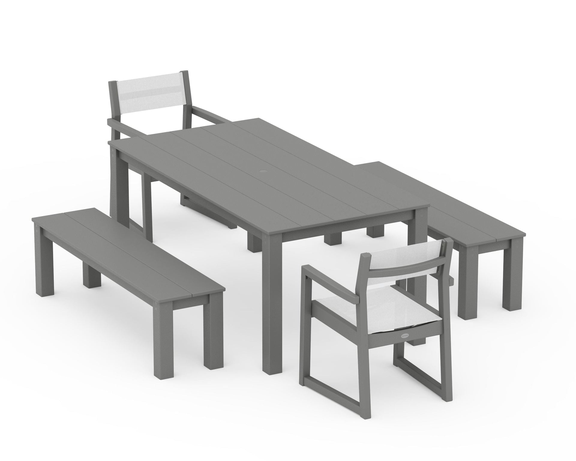 EDGE Sling Arm Chair 5-Piece Parsons Dining Set with Benches