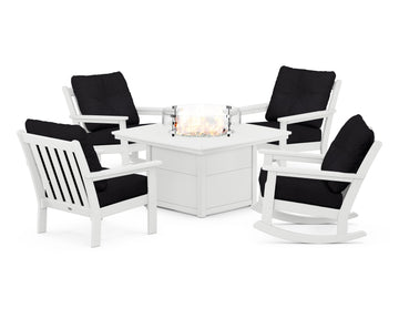 Vineyard 5-Piece Deep Seating Rocking Chair Conversation Set with Fire Pit Table