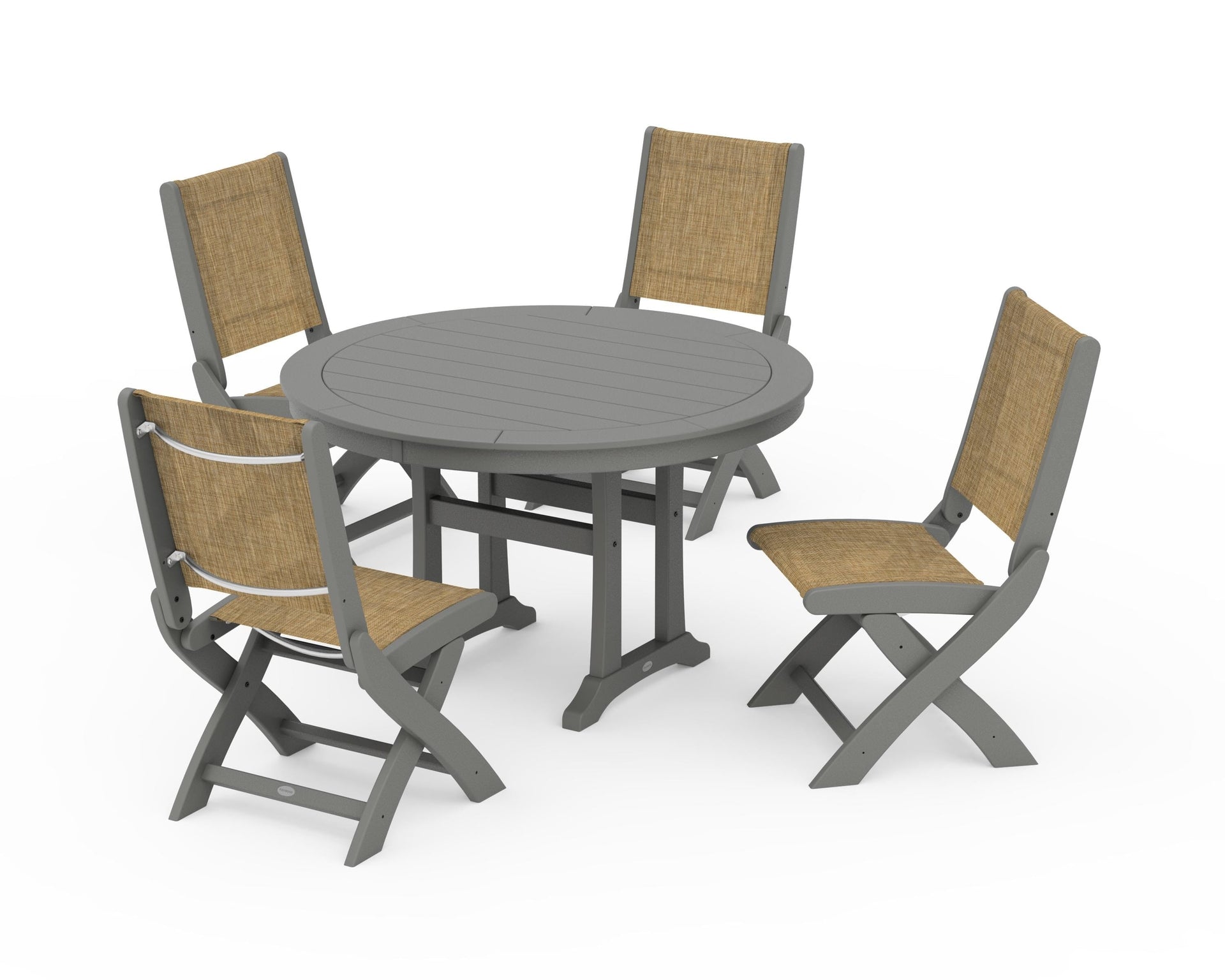 Coastal Folding Side Chair 5-Piece Round Dining Set With Trestle Legs