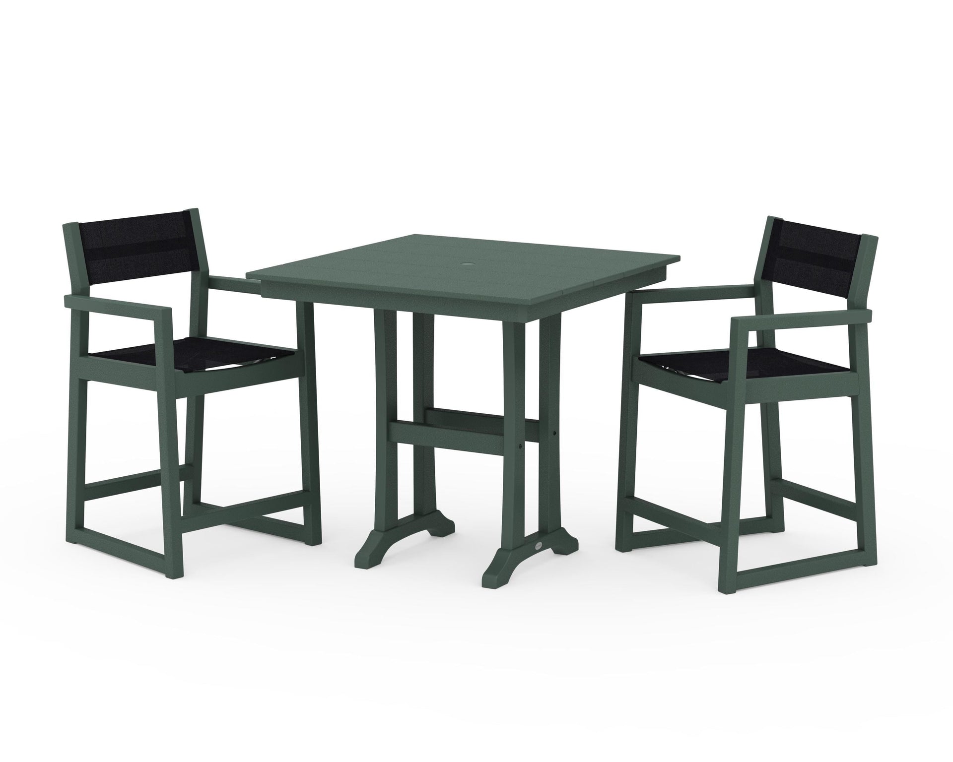 EDGE Sling Arm Chair 3-Piece Farmhouse Counter Set with Trestle Legs