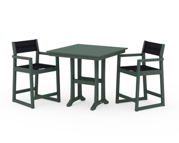 EDGE Sling Arm Chair 3-Piece Farmhouse Counter Set with Trestle Legs