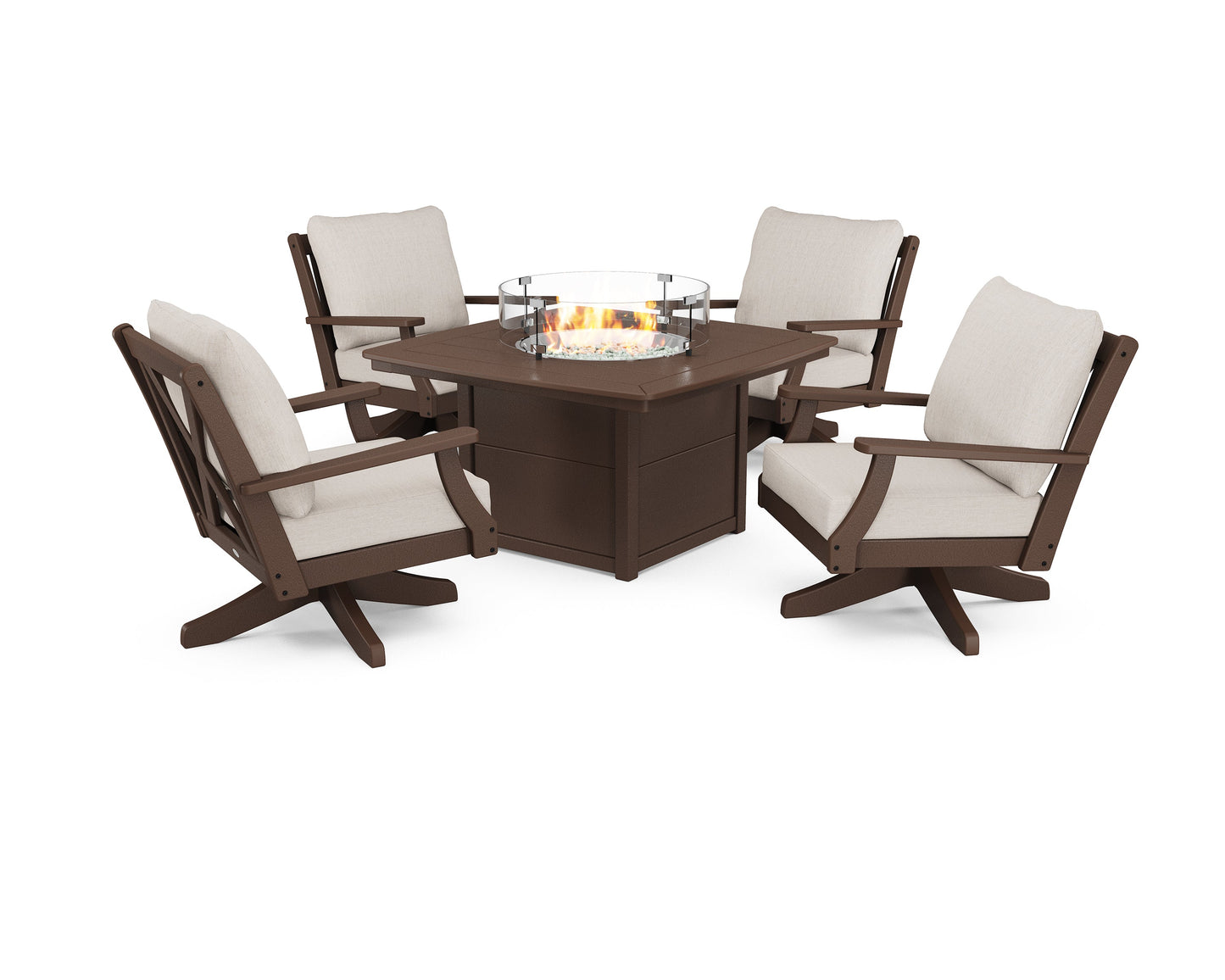 Braxton 5-Piece Deep Seating Swivel Conversation Set with Fire Pit Table