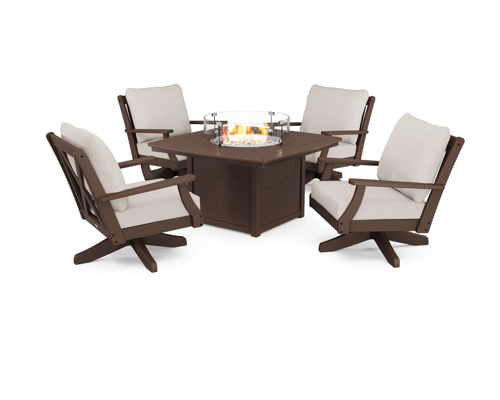 Braxton 5-Piece Deep Seating Swivel Conversation Set with Fire Pit Table
