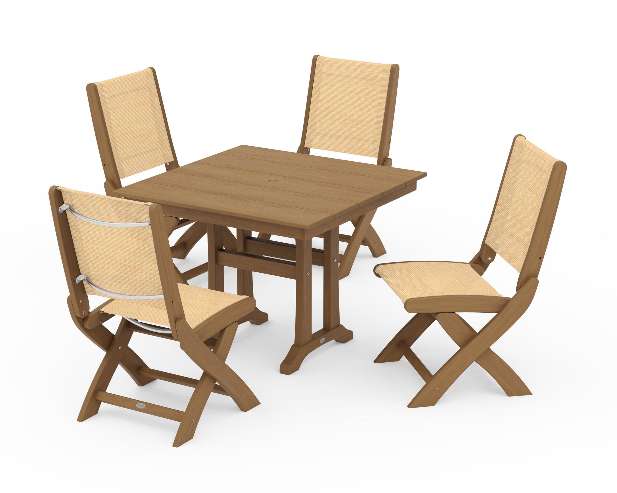 Coastal Folding Side Chair 5-Piece Farmhouse Dining Set With Trestle Legs