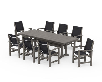 Coastal 9-Piece Farmhouse Dining Set with Trestle Legs