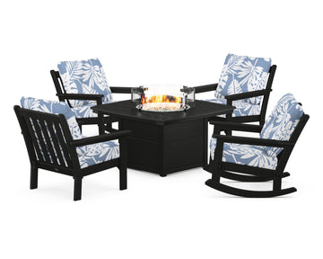 Vineyard 5-Piece Deep Seating Rocking Chair Conversation Set with Fire Pit Table