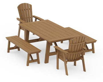 Nautical Curveback Adirondack 5-Piece Rustic Farmhouse Dining Set With Benches