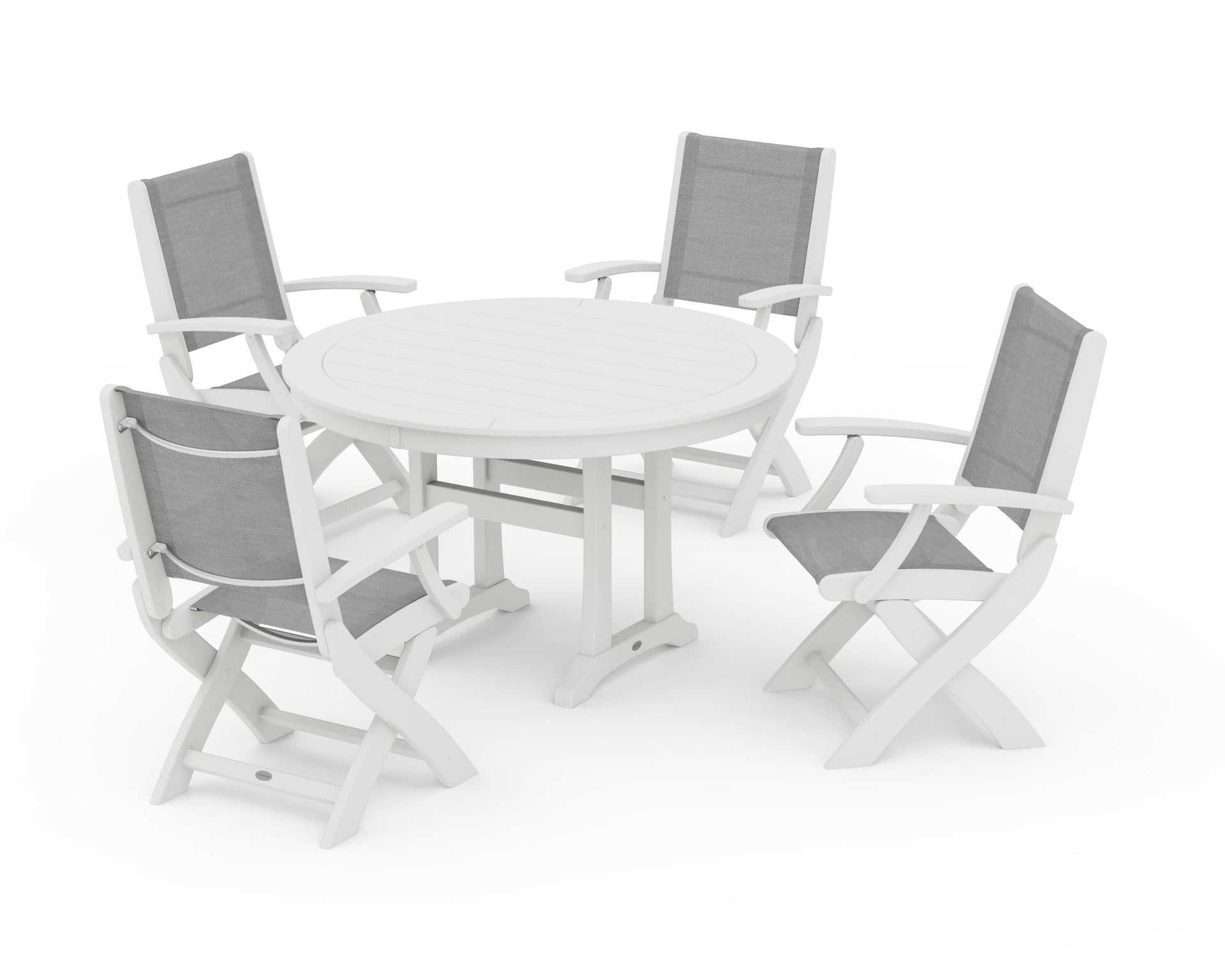 Coastal Folding Chair 5-Piece Round Dining Set with Trestle Legs